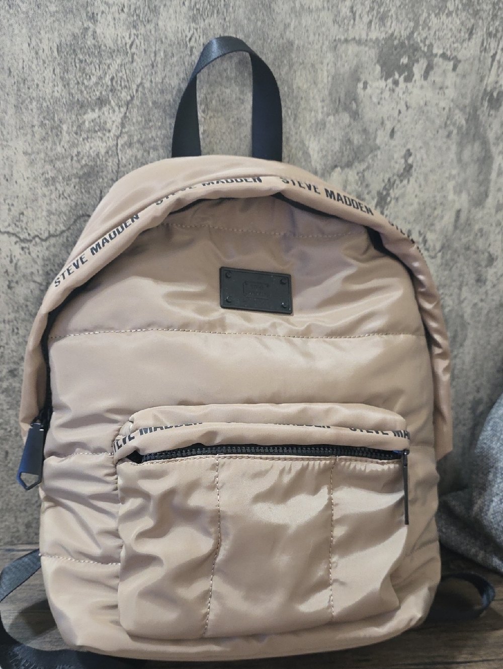 Steve Madden Taupe Quilted Nylon Backpack